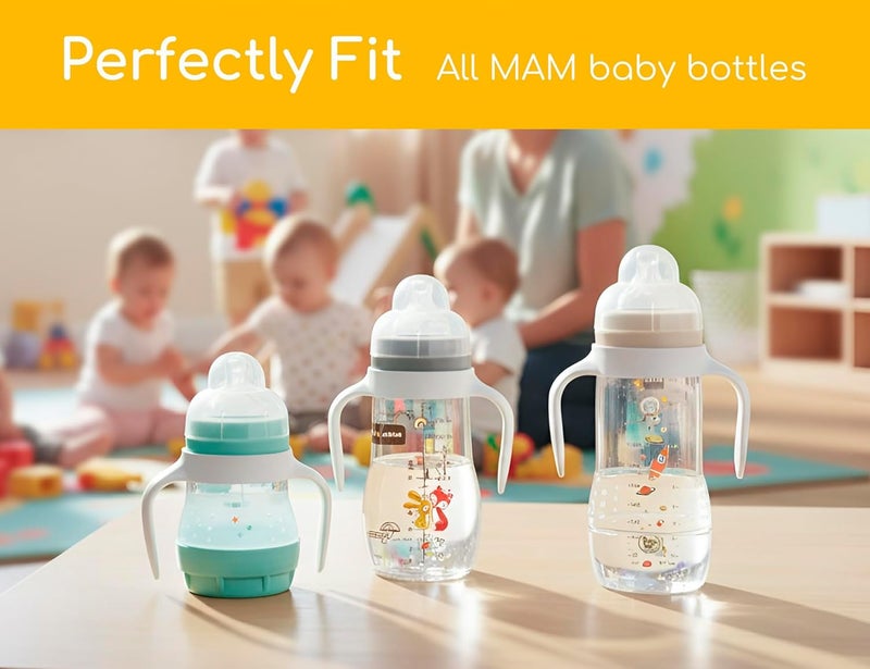 CHUBBIEE مقابض زجاجات الأطفال لـ MAM، حامل زجاجة متوافق مع زجاجات MAM سعة 5 أونصات، 9 أونصات و 11 أونصة، سهل الإمساك، تصميم مريح، مقاوم للانزلاق، خالي من BPA، متين، يساعد الأطفال على الانتقال إلى الشرب المستقل، عبوة 4 قطع - Image 2